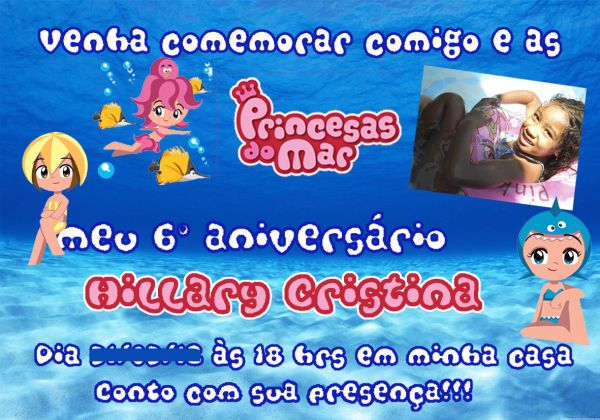Convite Princesas do Mar  7x10